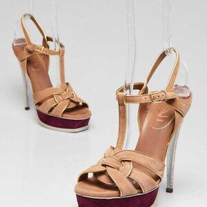 Yves Saint Laurent Beige/Pink Suede Tribute 105 Sandals Size 10.5/41